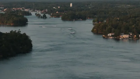 Aerial view of the St. Lawrence River at sunset Stock-Footage 341434348
