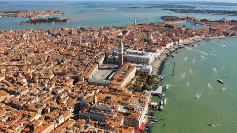 Aerial view of St Mark's Square in historical part of Venice, Italy from above Video stock 95784983