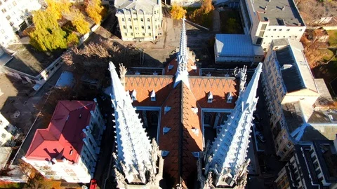 Aerial view of St. Nicholas Catholic Cathedral in Kyiv Stock Footage 122133859