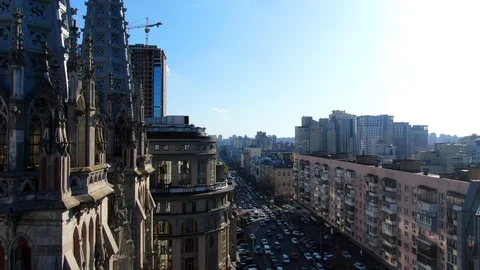 Aerial view of St. Nicholas Catholic Cathedral in Kyiv Stock Footage 122133865