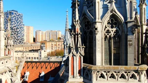 Aerial view of St. Nicholas Catholic Cathedral in Kyiv Stock Footage 122133889