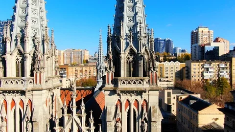 Aerial view of St. Nicholas Catholic Cathedral in Kyiv Stock Footage 122133895