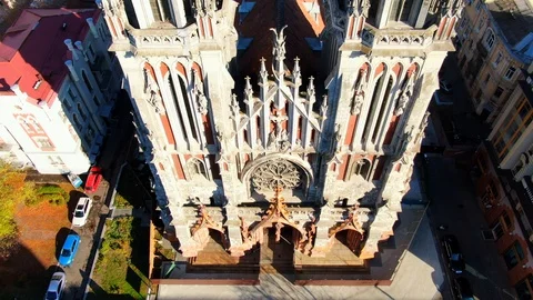 Aerial view of St. Nicholas Catholic Cathedral in Kyiv Stock Footage 122133904