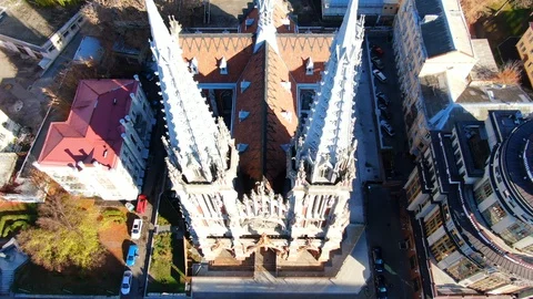 Aerial view of St. Nicholas Catholic Cathedral in Kyiv Stock Footage 122199990