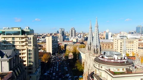 Aerial view of St. Nicholas Catholic Cathedral in Kyiv Stock Footage 122221058