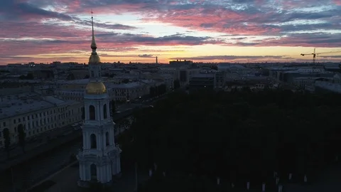 Aerial view on the St. Nicholas Naval Cathedral and Kryukov Canal. Stock Footage 89798312