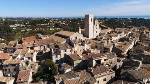 Aerial view of St Paul de Vence Stock Footage 88097475