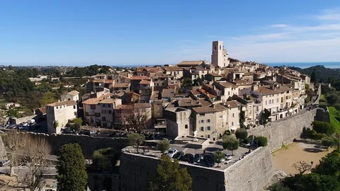 Aerial view of St Paul de Vence Stock Footage 88097513