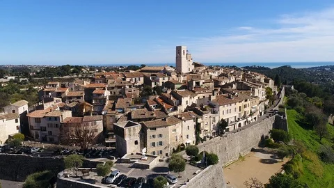 Aerial view of St Paul de Vence Stock Footage 88097530