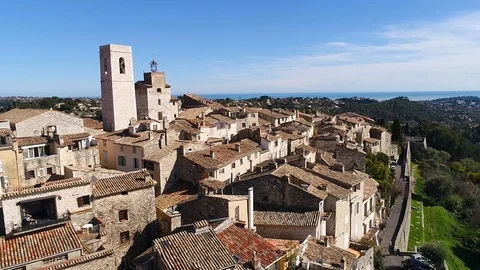 Aerial view of St Paul de Vence Stock Footage 88097565