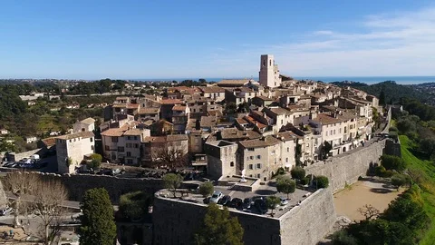 Aerial view of St Paul de Vence Stock Footage 88097593