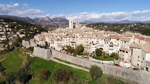 Aerial view of St Paul de Vence Stock Footage 88097794
