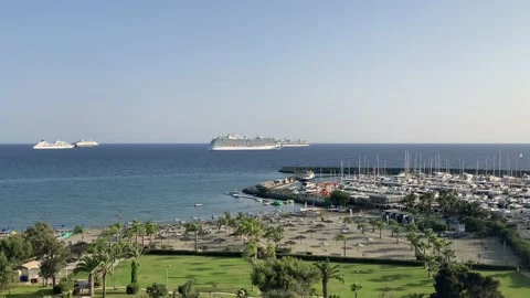 Aerial view on St. Raphael beach hotel premises and marina Stock Footage 151526503