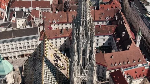Aerial View of St Stephen Cathedral Spire in Vienna Austria Stock Footage 342719666
