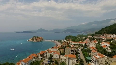 Aerial view of St. Stephen in Montenegro Video stock 79699862
