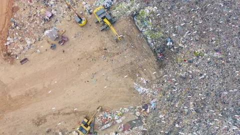 Aerial view of stack of different types of large mountain garbage pile, plast Stock Footage 138164782