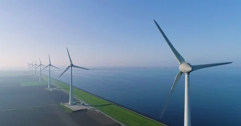 Aerial view: Stack of footage of Wind Turbine neat Tulip fields in Amsterdam Vídeos de archivo 84294341