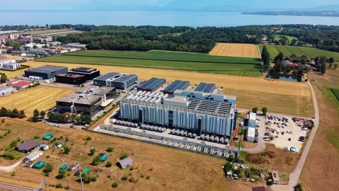 Aerial view of STACK Infrastructure GEN02A Data Center, Switzerland. Stock Footage 342251983