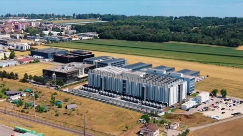 Aerial view of STACK Infrastructure GEN02A Data Center, Switzerland. Stock Footage 342252119