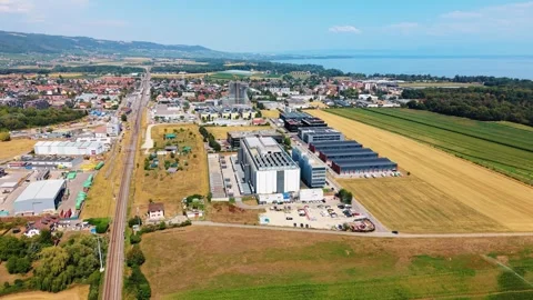Aerial view of STACK Infrastructure GEN02A data center, Switzerland. Stock Footage 342252200