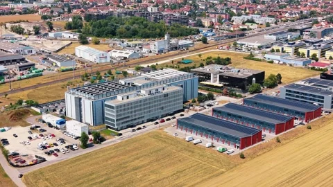Aerial view of STACK Infrastructure GEN02A data center, Switzerland. Stock Footage 342252275