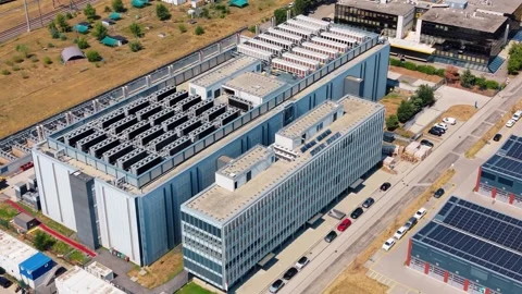 Aerial view of STACK Infrastructure GEN02A Data Center, Switzerland. Stock Footage 342252390