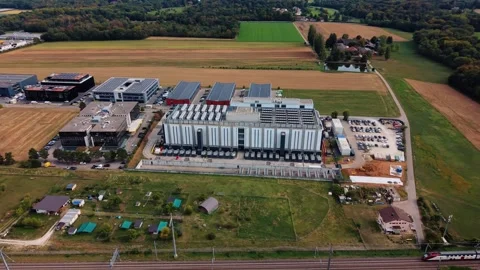 Aerial view of STACK Infrastructure GEN02A Data Center, Switzerland. Stock Footage 346611016