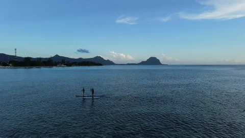 Aerial view Stand up paddle sup sunset Stockbeeldmateriaal 153102971