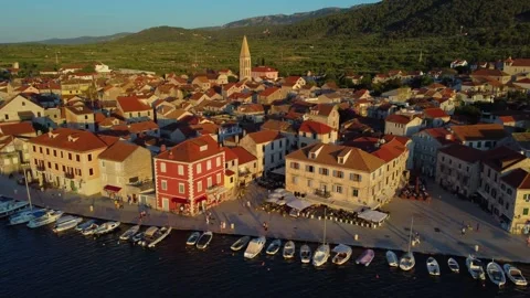 Aerial view of stari grad town harbor on hvar island in croatia 库存影片 335792553