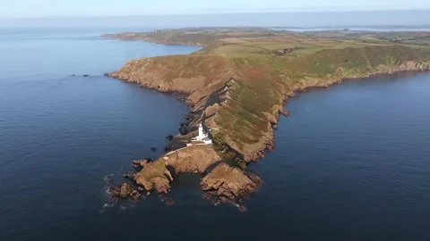 Aerial view of Start Point and lighthouse, Devon, England Video stock 251581503