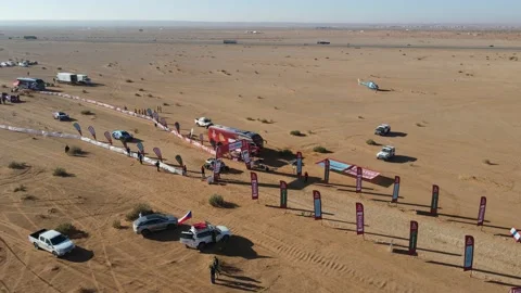 An aerial view of the start of Stage 5, Dakar Rally 2022 Stock Footage 169155725