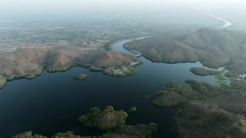Aerial View of Statue of Unity and Narmada River Gujarat Stock-Footage 347433542