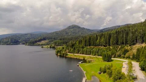 Aerial view of Stausee Soboth Stock Photos