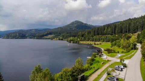 Aerial view of Stausee Soboth Stock Photos