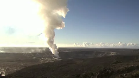 Aerial View Of Steam Cloud Rising From A Volcanic Crater With Blue Sky In The Stock-Footage 19290715
