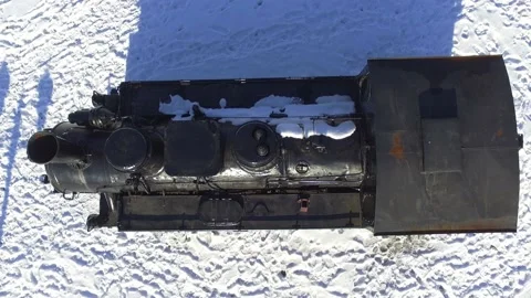 Aerial view of a steam train engine - locomotive Stock Footage 132206729