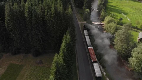Aerial view of steam train Stock Footage 115111888