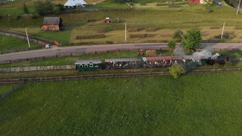 Aerial view of steam train Stock Footage 115111944