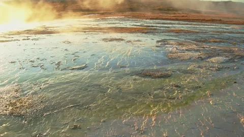 Aerial View of Steaming Geothermal Hot Spring Stock Footage 320514964
