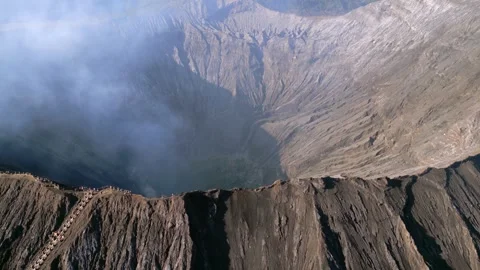Aerial view of steaming Mount Bromo volcanic crater in East Java, Indonesia Vídeos de archivo 337585456