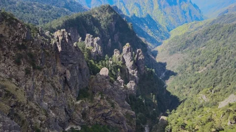 Aerial View of Steep Rock Wall Canyon Peak Forest in Shennongjia Hubei China Video stock 337938550