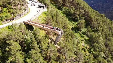 Aerial view of Stegastein viewpoint platform by Aurlandsfjellet road. 動画素材 119073211