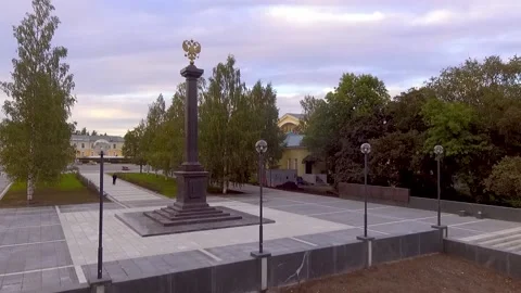 Aerial view of stella with two headed golden eagle in sunset time, flying up Stock Footage 139296337