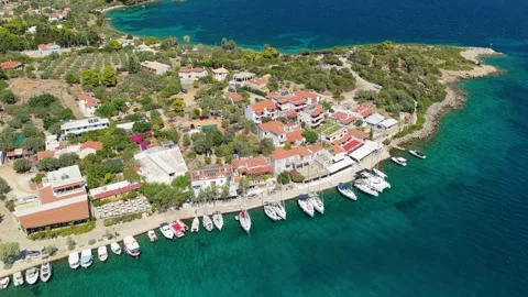 Aerial view of Steni Vala, a coastal village on Alonnisos island, Greece. The Stock Footage 346689295