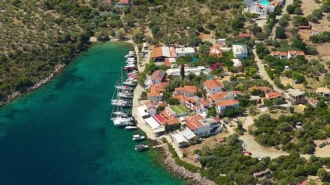 Aerial view of Steni Vala, a seaside village on Alonnisos island, Sporades Stock Footage 346676409
