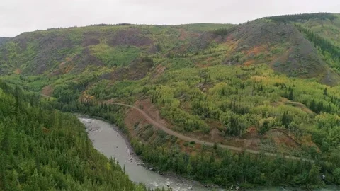Aerial view of Stikine River canyon near Telegraph Creek in British Columbia. Видео 153282753
