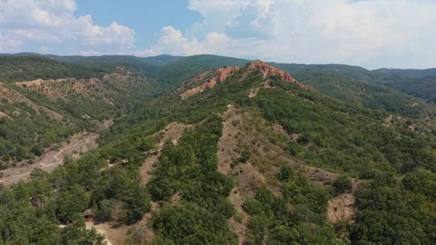 Aerial View of Stob Pyramids Geological Rock Formations, Bulgaria Vídeo Stock 343364885