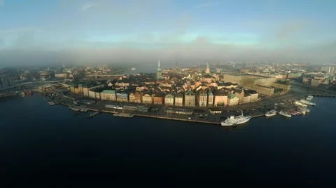 Aerial view. Stockholm. Old houses, buildings and streets. City center. Sweden. Stock Footage