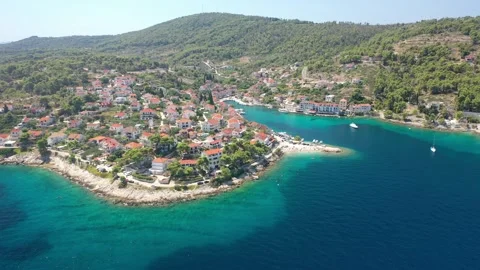 Aerial View of Stomorska, Solta, Capturing the Entire Bay Video stock 301088873