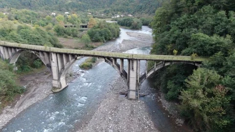 Aerial view stone Bridge over the mountain river, Abkhazia. Stock Footage 315208239